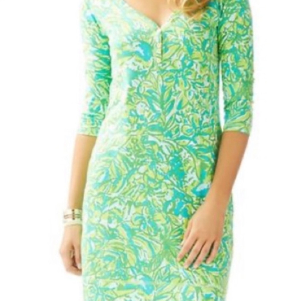 LILLY PULITZER Palmetto Green Fresh Citrus Parrot Shirt Dress, Small